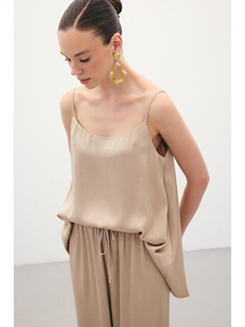 SATEEN Askılı Saten Bluz - Vizon - S000420994-26429