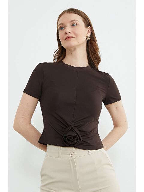 Fullamoda Gül Aksesuarlı Bisiklet Yaka Bluz - S000531460-19413