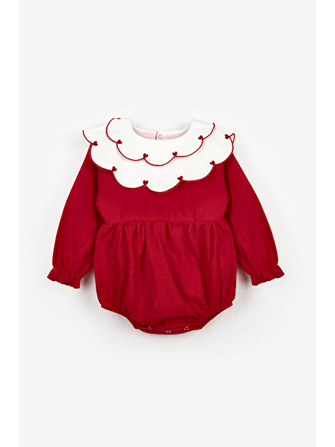 Le Mabelle Kırmızı Kalp Desen Yakalı Kız Bebek Keten Tulum - Fabiana - S000486481-20045