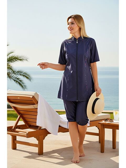 SEBOTEKS Hızlı Kuruyan Paraşüt Kumaş Büyük Beden Yarı Kapalı Tesettür Mayo 2474 - S000521659-29672