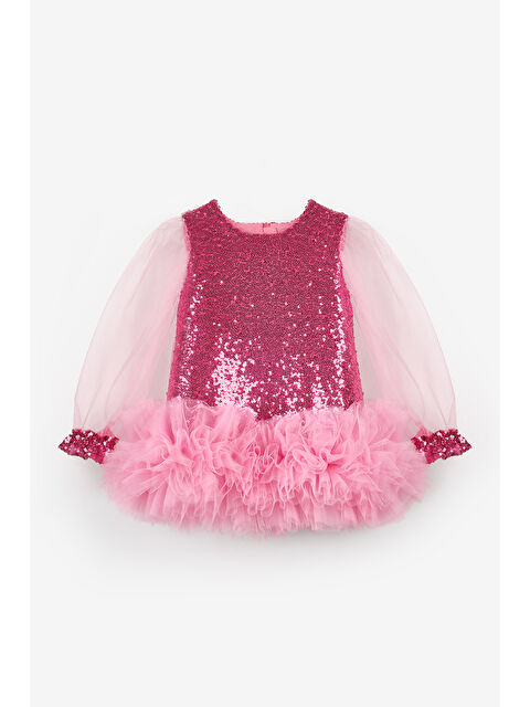 Le Mabelle Fuşya Etek Ucu Fırfır Detaylı Kız Bebek Elbise - Violet - S000486482-18686