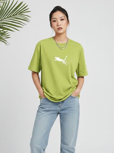 Trendseninle Kadın Lime Çita Baskılı Tişört - S000521660-17501