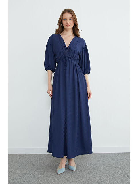 Fullamoda Önü Bağlamalı Beli Lastikli Maxi Boy Elbise - S000529609-21164
