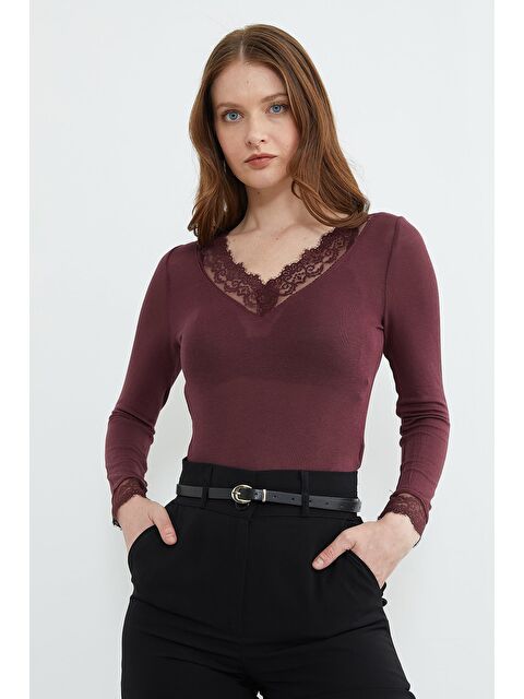 Fullamoda Kol Ve Yaka Dantelli Transparan Bluz - S000531472-20036