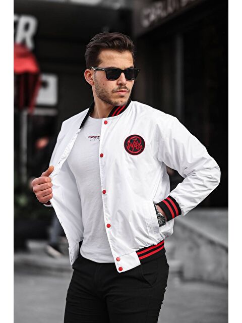 Comstar Erkek Baskılı Kapüşonlu Beyaz Kolej Ceket