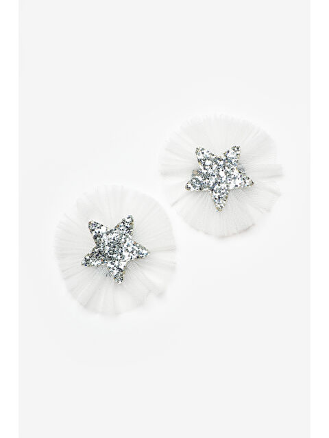 Le Mabelle Gümüş Tül Detaylı Yıldız Figürlü 2'li Saçsız Bebek Tokası - S000519271-18105