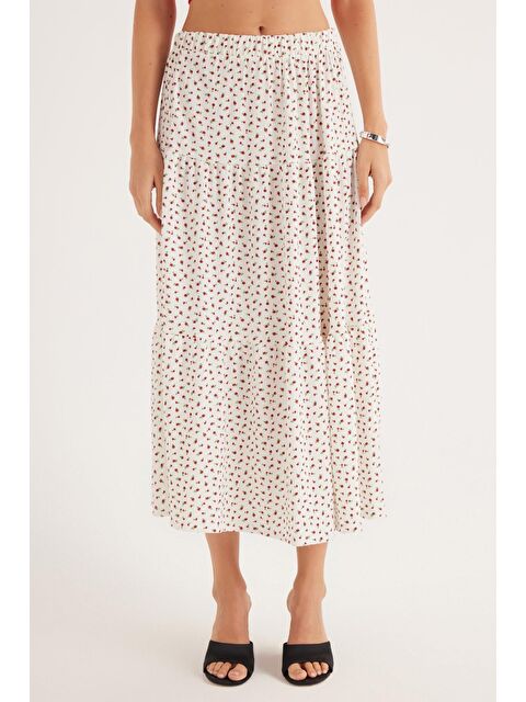 TUDORS Kadın Standart Fit Beli Lastikli Baskılı Midi Boy Etek - S000521668-23173
