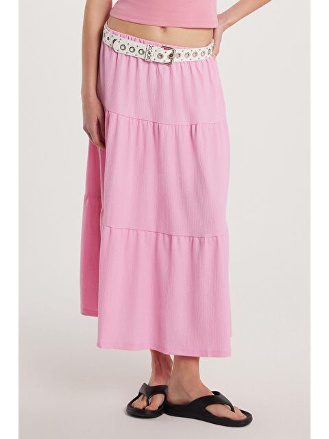 TUDORS Kadın Regular Fit Pamuklu Düz Pembe Etek - S000521669-20024