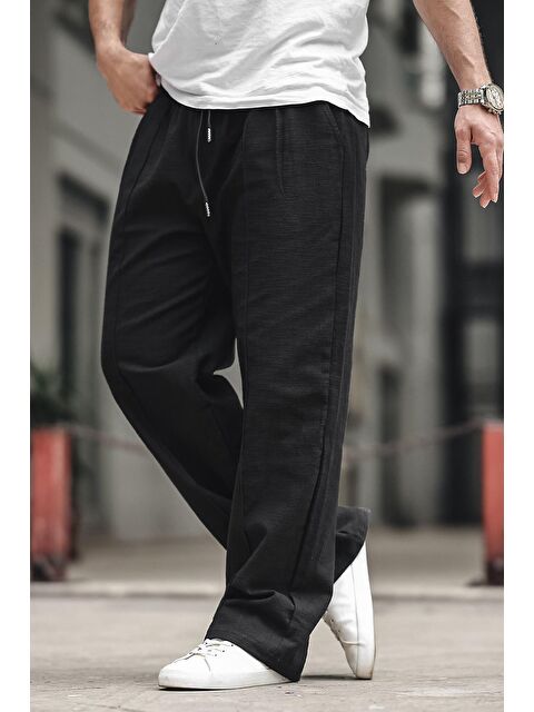 Madmext Siyah Erkek Rahat Kesim Keten %100 Pamuk Pantolon 6539 - S000436659-19351