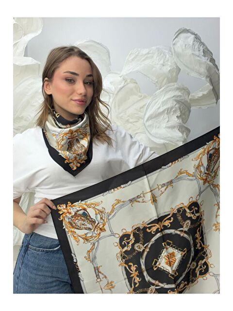 Luminos Butik Siyah Desenli 70x70 Fular FLR3013