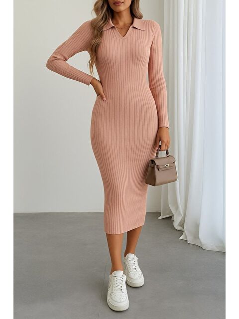 Jane's Kadın Uzun Kollu Yakalı Triko Elbise - S000528888-7152