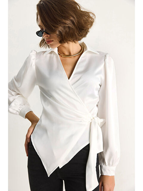 SHADE Kadın Yandan Baglamalı Saten Bluz - S000442414-20063