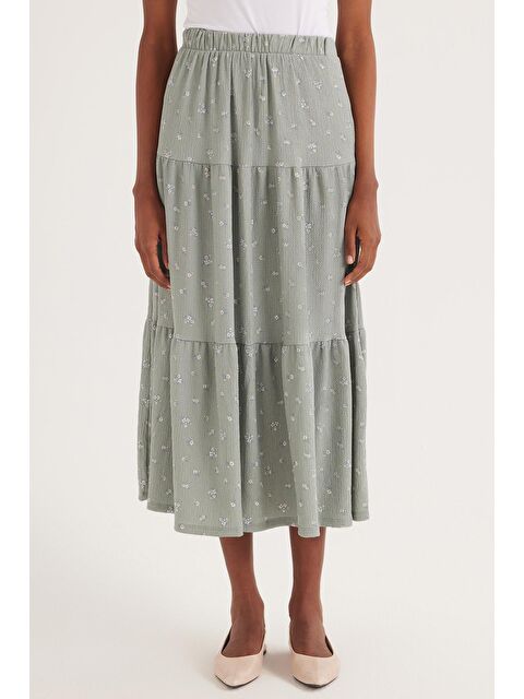 TUDORS Kadın Standart Fit Beli Lastikli Baskılı Midi Boy Etek - S000521674-23173