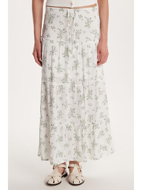 TUDORS Kadın Standart Fit Bağlamalı Baskılı Viskon Etek - S000521677-23173