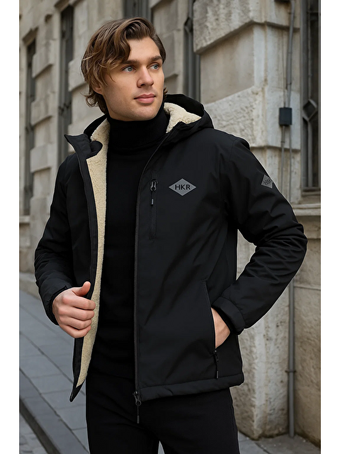 Comstar Erkek Dar Siyah İçi Pelüş Kürk Rüzgarlık & Yağmurluk