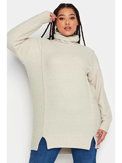 Stil Diva Büyük Beden Balıkçı Yaka Uzun Kollu Dikiş Detaylı Yırtmaçlı Kazak - S000136617-19966