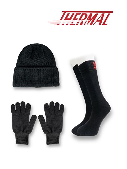 Formo Erkek Siyah Termal Yüksek Kaliteli Yumuşak Dayanıklı Kışlık Soket Çorap Bere Eldiven Seti - S000286850-22238