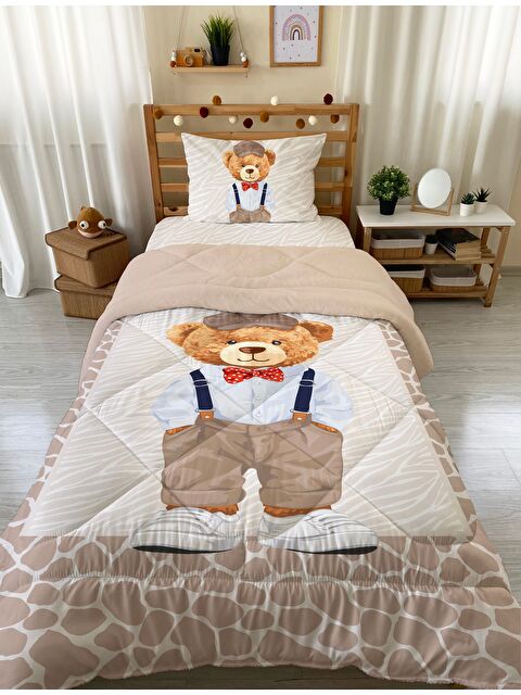 Evmila Ayıcık Desenli Tek Kişilik Pelüş Yorgan Uyku Seti  160x220 cm - S000330138-23173