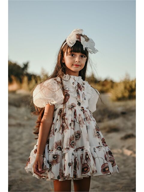 Mialora Çiçek Baskılı Kız Çocuk Taç Aksesuarlı Kısa Elbise - S000369667-19413