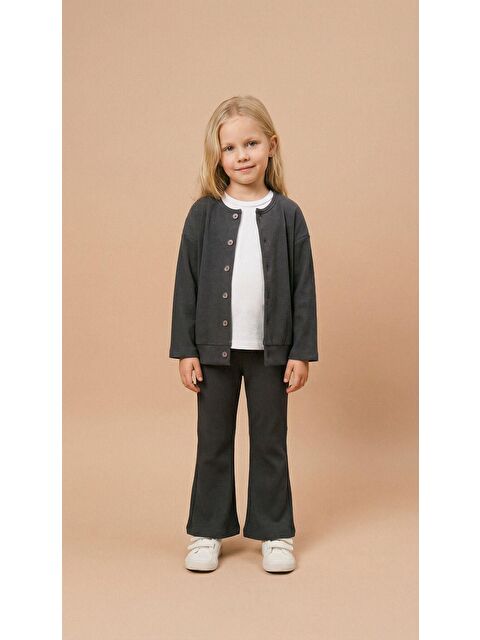 Magu Kız Çocuk Pamuklu Antrasit Fitilli Hırka Pantolon Takım – Düğmeli Hırka, İspanyol Paça - S000494808-29666