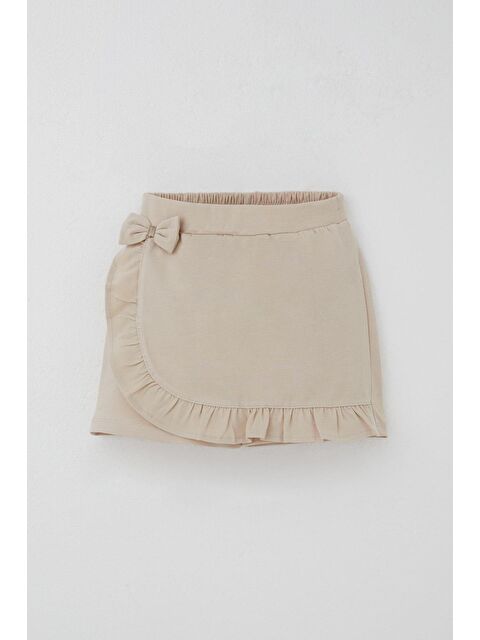 Breeze Kız Çocuk Şort Etek Fiyonk Aksesuarlı Fırfırlı Bej (6-10 Yaş) - S000491433-19928