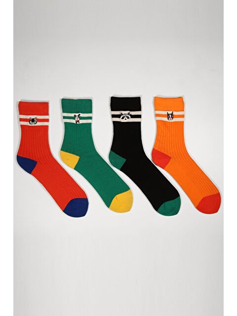 Katia And Bony Unisex Hayvan Desenli 4'Lü Paket Soket Çorap Siyah/Yeşil/Kırmızı/Turuncu - S000346496-23173