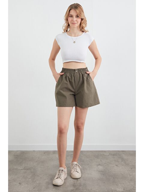 Fullamoda Basic Beli Lastikli Paraşüt Kumaş Şort - S000412525-18547