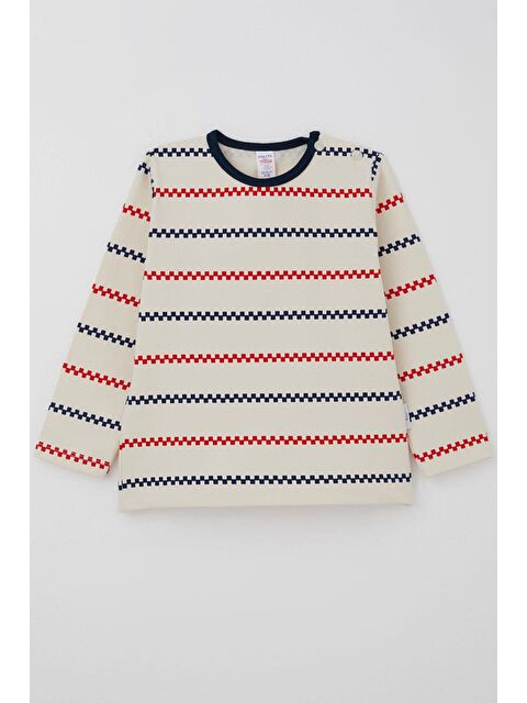 Breeze Erkek Bebek Uzun Kollu Tişört Patlı Minimal Marin Çizgili Krem (9 Ay-3 Yaş) - S000332592-19966