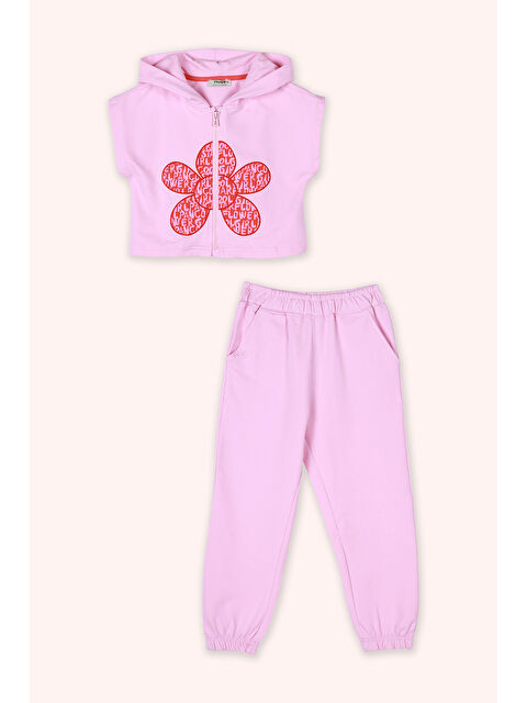 Panço Kız Çocuk Pembe Çiçek Motifli Pembe 2'li Takım - S000524299-20024