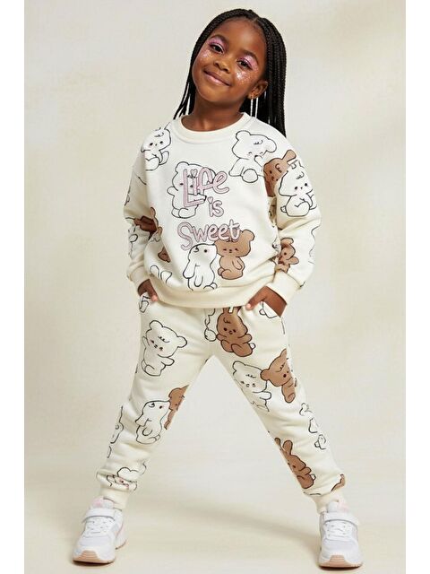 Breeze Kız Çocuk Eşofman Takımı Sevimli Dostlar Krem (2-6 Yaş) - S000491442-19966