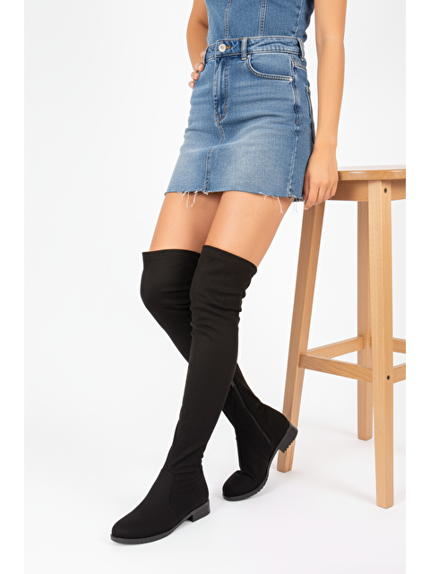 Fox Shoes Siyah Kadın Diz Üstü Çizme V726666602 - S000492591-19351
