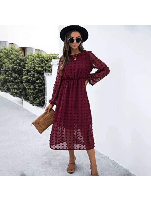 Jane's Kadın Uzun Kollu Astar Detay Fırsat ürün Ponpon şifon Elbise - S000527666-19951