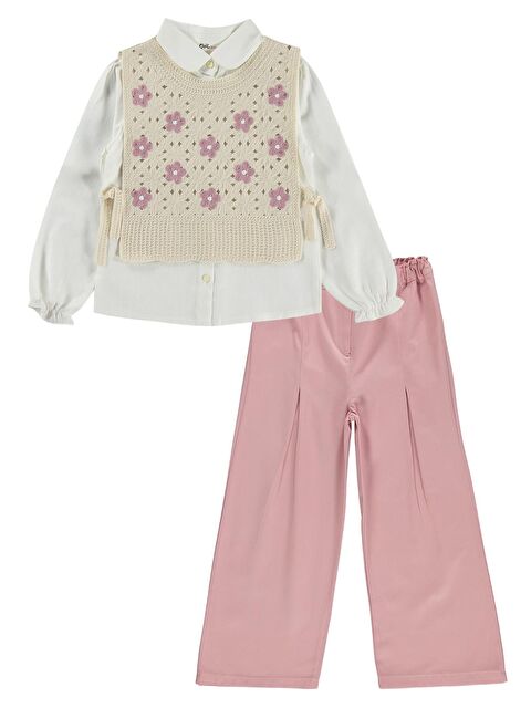 Civil Girls Çiçek Nakışlı 6-9 Yaş Takım - Ekru 8-9 Yaş - S000520699-19965
