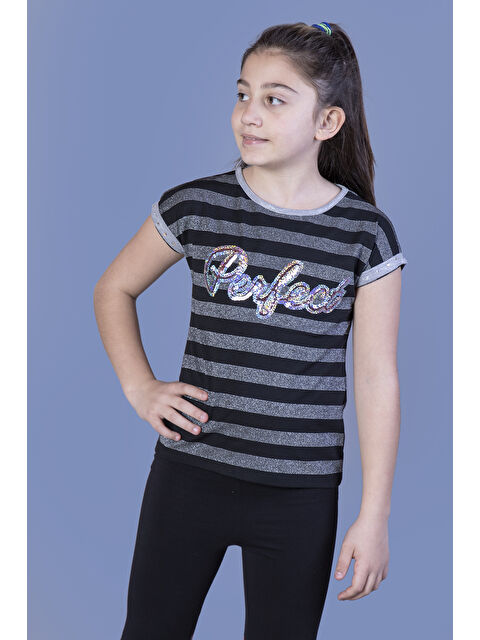 Toontoykids Kız Çocuk Perfect Nakışlı Kolları İnci Detaylı Tişört