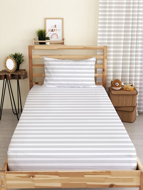 Evmila Çizgili Baskılı Tek Kişilik Ve Bebek Boy Lastikli Çarşaf Seti - S000291319-23173