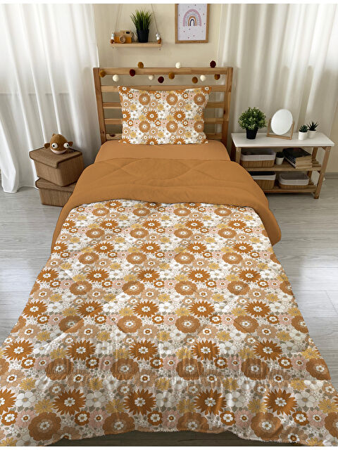 Evmila Çiçek Desenli Tek Kişilik Pelüş Yorgan Uyku Seti  160x220 cm - S000330142-23173