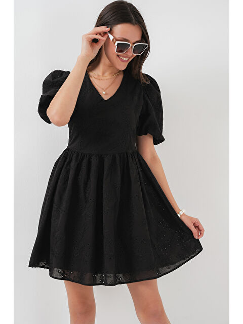 Bigdart 2529 Fistolu Kısa Elbise - Siyah - S000353392-19351