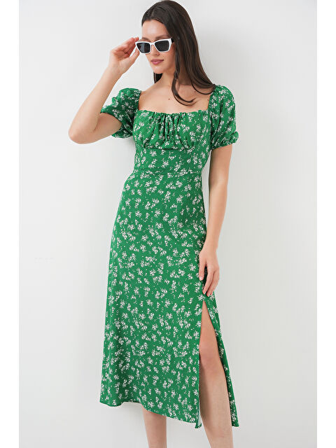 Bigdart 2387 Yırtmaç Detaylı Elbise - Zümrüt Yeşili - S000089492-18709