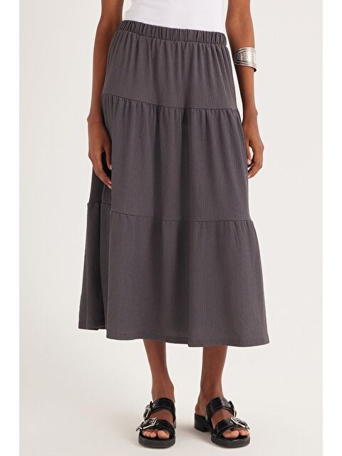 TUDORS Kadın Regular Fit Pamuklu Düz Antrasit Etek - S000521690-29666