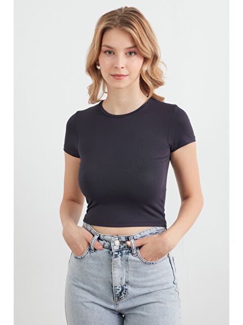 Fullamoda Basic Bisiklet Yaka Crop Tişört - S000188928-29666
