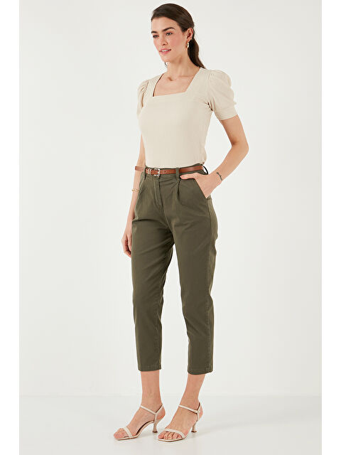 Lela Streç Pamuklu Regular Fit Yüksek Bel Düz Kısa Paça Kemerli Pantolon 668Yp5335 - S000346499-18547