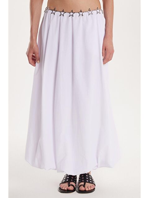 TUDORS Kadın Standart Fit  Beli Lastikli Pileli Beyaz Etek - S000521692-20063