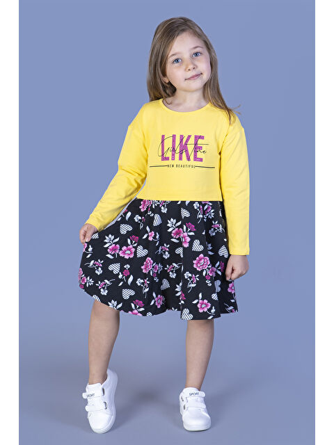 Toontoykids Kız Çocuk Lıke Baskılı Eteği Desenli Elbise - S000420072-20072