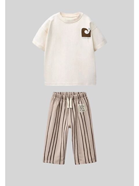 Monila Erkek Çocuk Ekru Baskılı Jogger Pantolonlu Altüst Takım - S000531756-19965