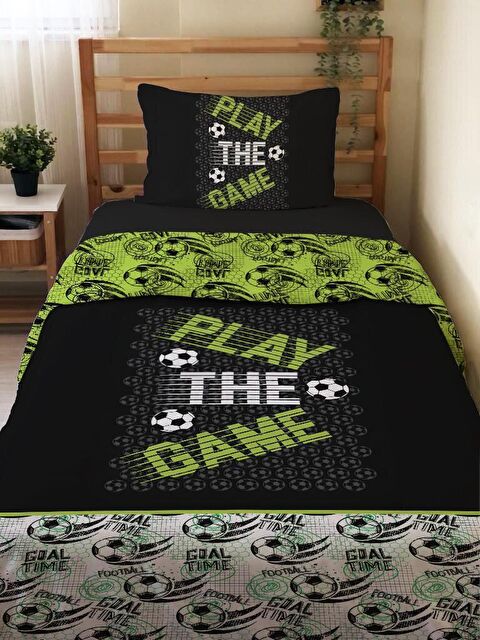Evmila Çift Taraflı Futbol Desenli Çarşafsız Takım Tek Kişilik Nevresim Takımı 160x220 Cm - S000123285-23173
