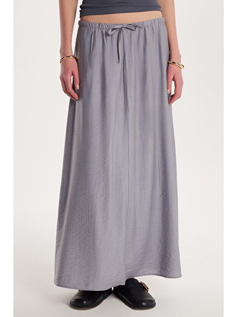 TUDORS Kadın Standar Fit Beli Lastikli Bağlamalı Gri Etek - S000521704-20600