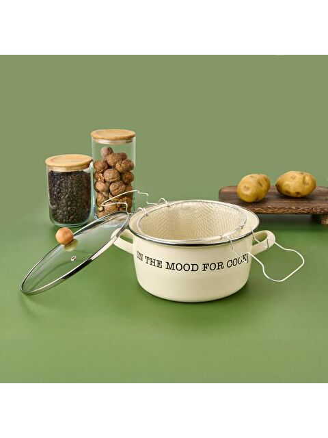 Mien Emaye Kızartma Tenceresi - Krem - 22 cm - S000373791-19966