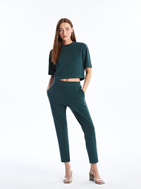 Dexia Brest - Modal  Kumaş Düz Crop Tshirt - Yeşil - S000222839-18194