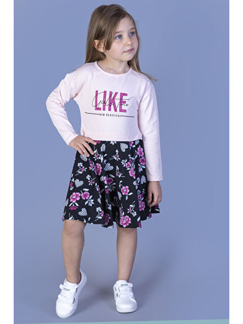 Toontoykids Kız Çocuk Lıke Baskılı Eteği Desenli Elbise - S000420072-7152