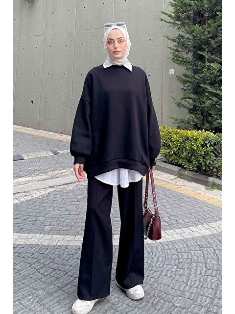 Lamelif Jasmin Bisiklet Yaka Oversize Sweat Siyah - S000517844-19351